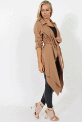 Camel Belted Waterfall Duster Jacket - Aisla