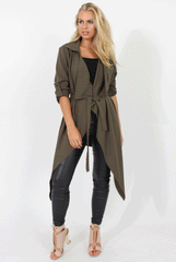 Khaki Belted Waterfall Duster Jacket - Aisla