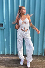 White Toggle Parachute Cargo Trousers - Alura