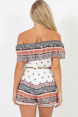 Orange Folk Print Bardot Co-ord - Amanda