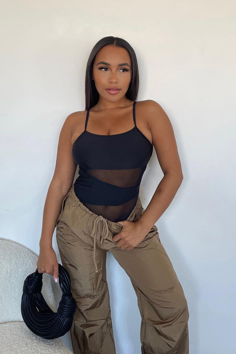 Black Mesh Panel Swimsuit - Kaelan