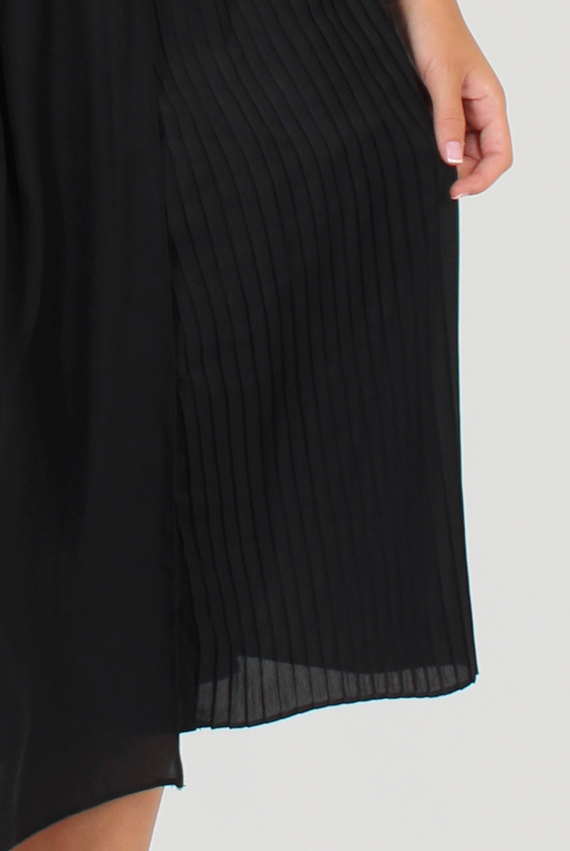 Black Half Pleat Skirt Layer Culottes - Anna