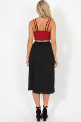 Black Half Pleat Skirt Layer Culottes - Anna