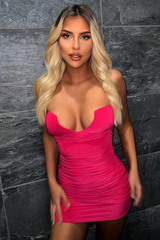 Hot Pink Cupped Gathered Slinky Dress - Avalee