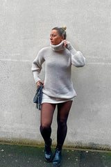 Beige Turtle Neck Knit Jumper Dress - Brooke