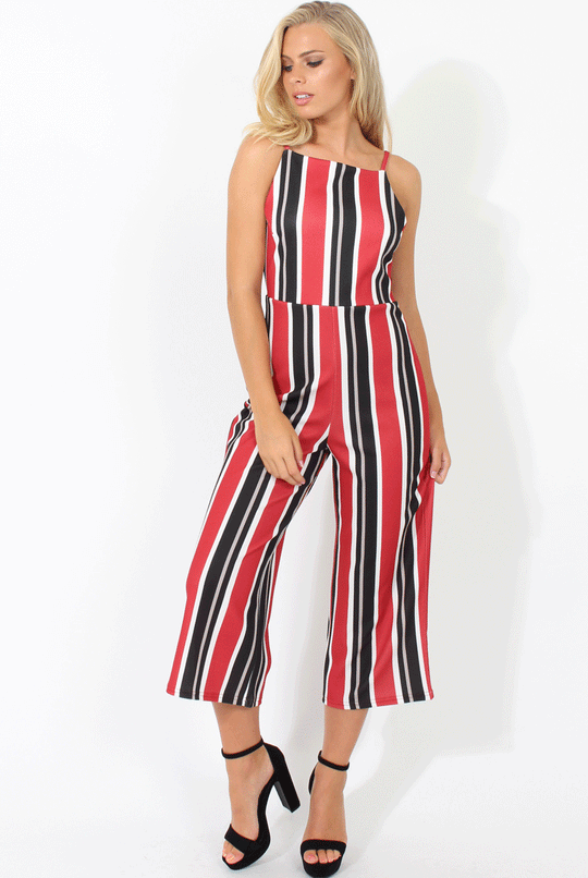 Red Striped Culotte Jumpsuit - Beatrix