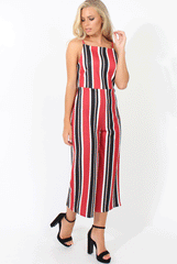 Red Striped Culotte Jumpsuit - Beatrix