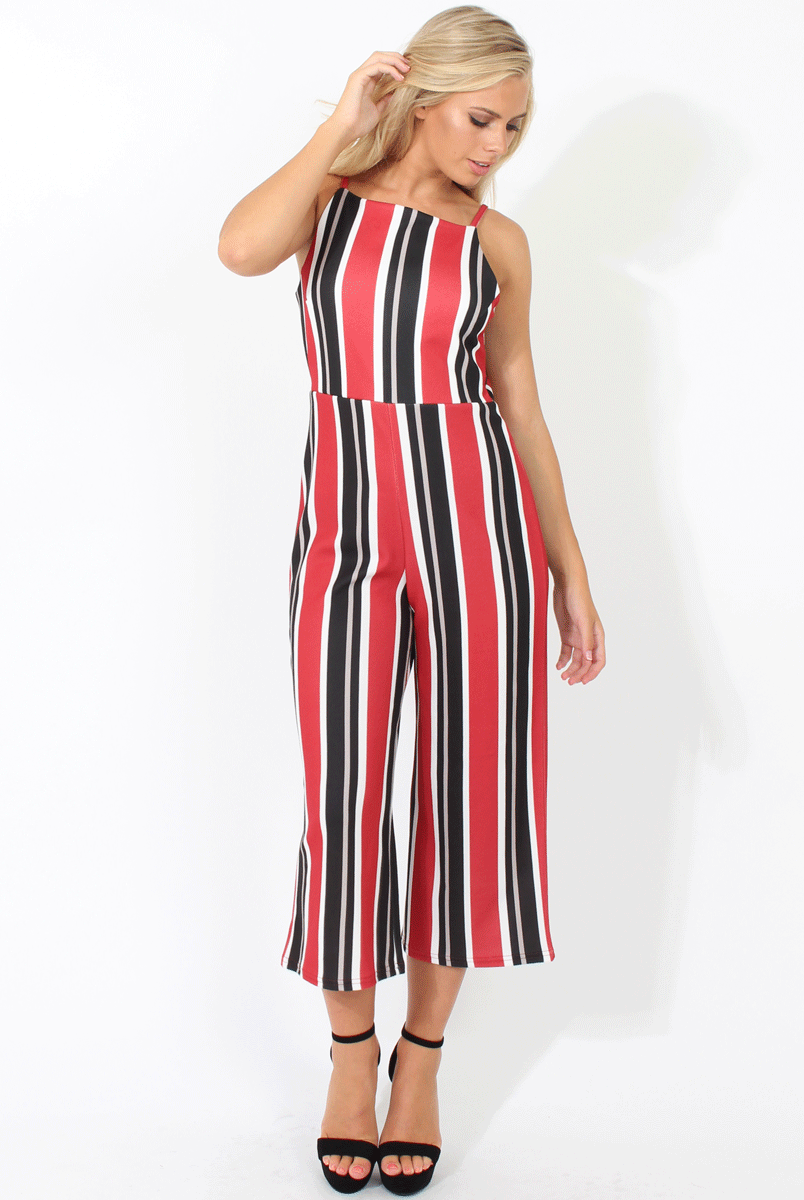 Red Striped Culotte Jumpsuit - Beatrix