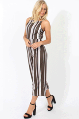 Khaki Striped Culotte Jumpsuit - Beatrix