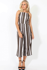Khaki Striped Culotte Jumpsuit - Beatrix