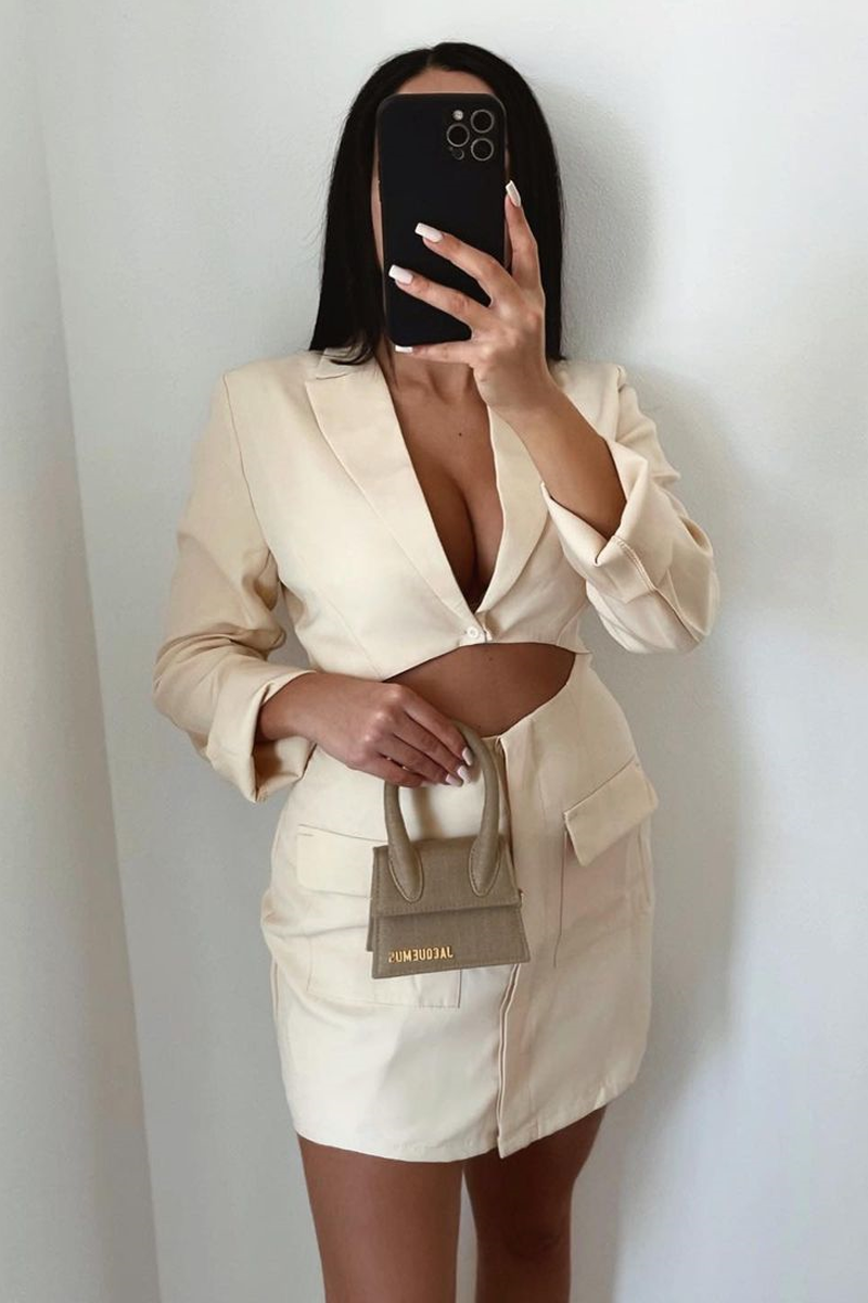 Cream Cut Out Blazer Dress | Blazer Dresses | Rebellious Fashion Cream Cut Out Blazer Dress | Blazer Dresses | Rebellious Fashion