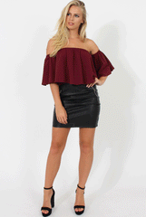 Burgundy Bardot Crop Top - Bryony