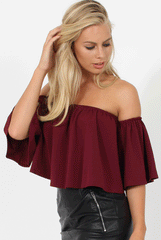 Burgundy Bardot Crop Top - Bryony