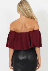 Burgundy Bardot Crop Top - Bryony