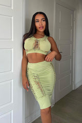 Sage Knot Cut Out Crop Top & Midi Skirt Set - Clara
