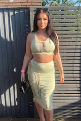 Sage Knot Cut Out Crop Top & Midi Skirt Set - Clara