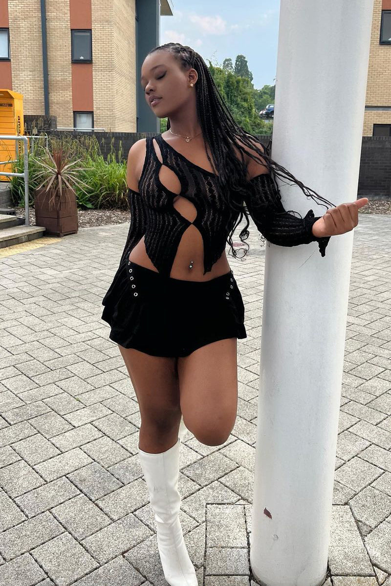Black Jersey Side Lace Up Mini Skirt - Cleo