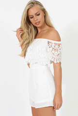 White Lace Bardot Playsuit - Clover
