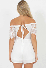 White Lace Bardot Playsuit - Clover