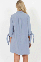 Dusky Blue Suede Tie Cuff Oversized Shirt Dress - Deborah