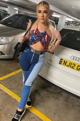 Multi Marble Halter Neck Gold Chain Detail Crop Top - Eren