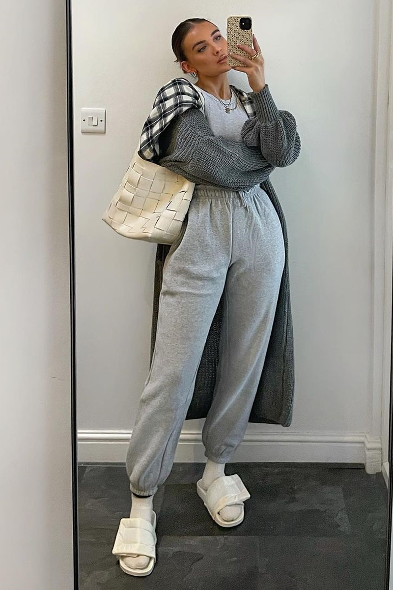 Grey Balloon Sleeve Maxi Knit Cardigan - Imara