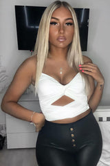 Cream Cross over Front Cut Out Slinky Crop Top - Estella