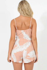 Pink Palm Print Cut Out Playsuit - Gemma