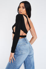 Black Cut Out Back One Shoulder Crop Top - Ashlyn