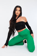 Black Asymmetric Strap Jersey Crop Top - Sylvia