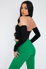 Black Asymmetric Strap Jersey Crop Top - Sylvia