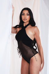 Black Mesh Halter Neck Bodysuit - Christa