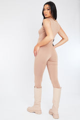 Mocha Corset Detail Jersey Jumpsuit - Vienna