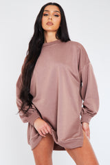 Mocha Oversized Slit Sweatshirt Dress - Kierell