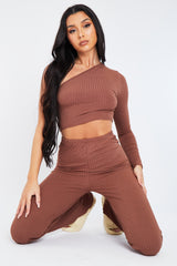SheIn Women's 2 Piece Pants Outfits One Shoulder Crop Tank Top and Flare Pant  Set, Chocolate Brown, Small : : Clothing, Shoes & Accessories