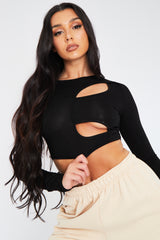 Black Jersey Cut Out Crop Top - Lyra