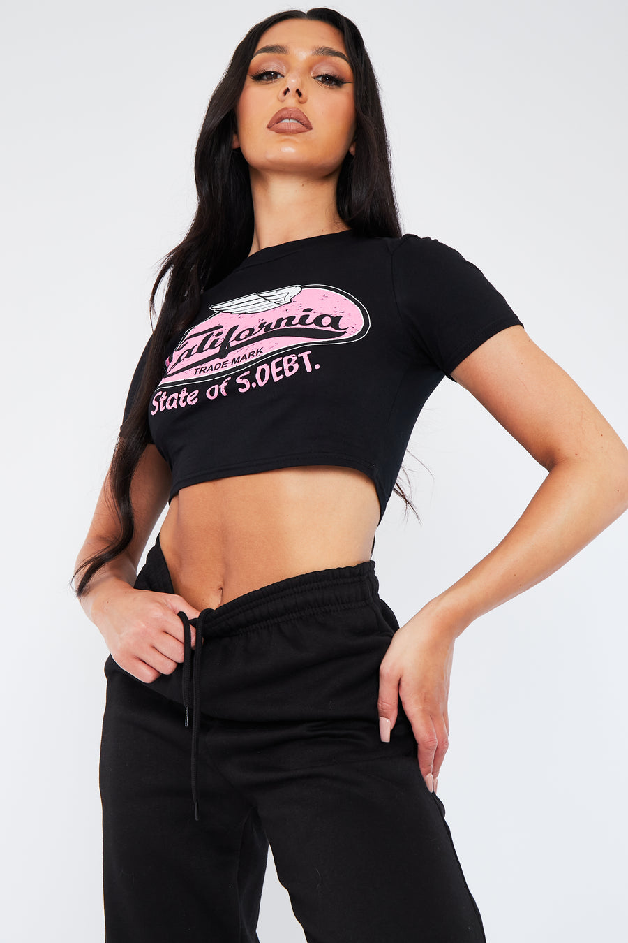 Black California Print Crop T-Shirt - Bay