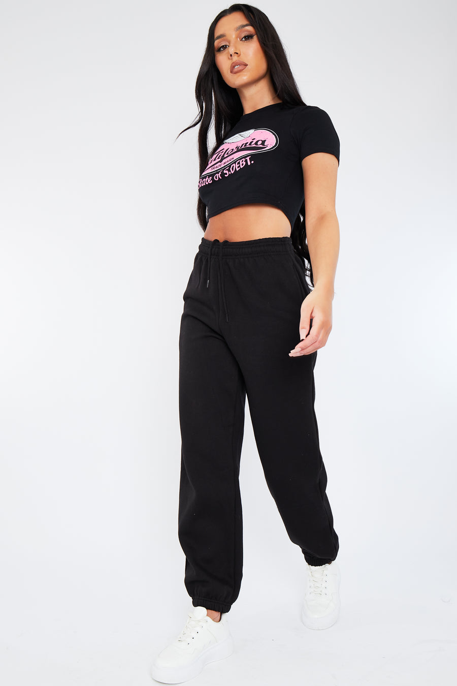 Black California Print Crop T-Shirt - Bay