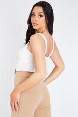 Cream Cross over Front Cut Out Slinky Crop Top - Estella