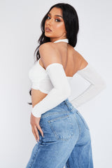 White Halter Neck Cut Out Shoulder Crop Top - Lou