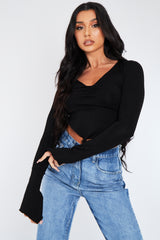 Black Pointed Hem Jersey Crop Top - Gracie