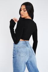 Black Pointed Hem Jersey Crop Top - Gracie