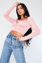 Pink Gathered Front Jersey Crop Top - Jordan