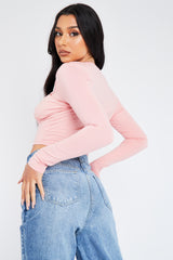 Pink Gathered Front Jersey Crop Top - Jordan