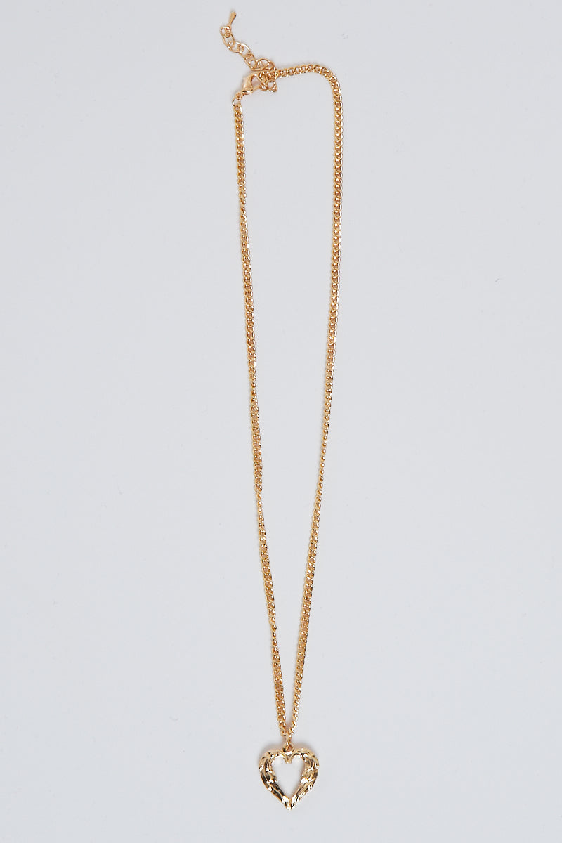 Gold Angel Wings Love Heart Pendant Necklace - Hana