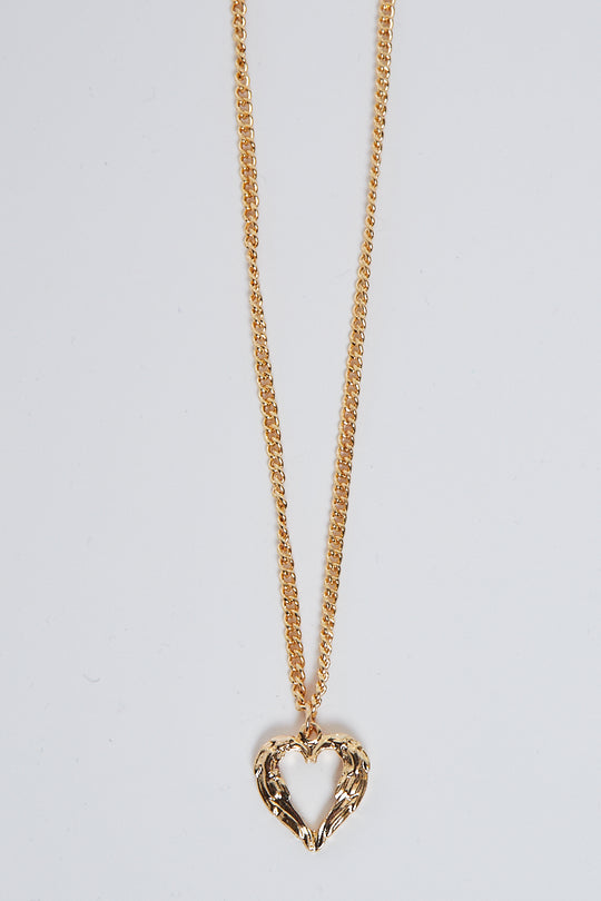 Gold Angel Wings Love Heart Pendant Necklace - Hana