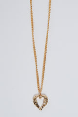 Gold Angel Wings Love Heart Pendant Necklace - Hana