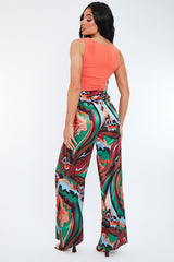 Multi Abstract Print Satin Wide Leg Trouser - Maise