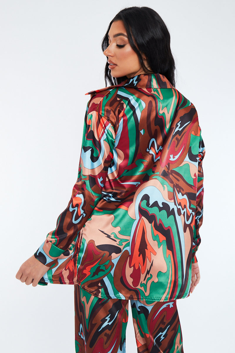 Multi Abstract Print Satin Shirt - Sabella