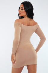 Stone Bardot Jersey Mini Dress - Alayna